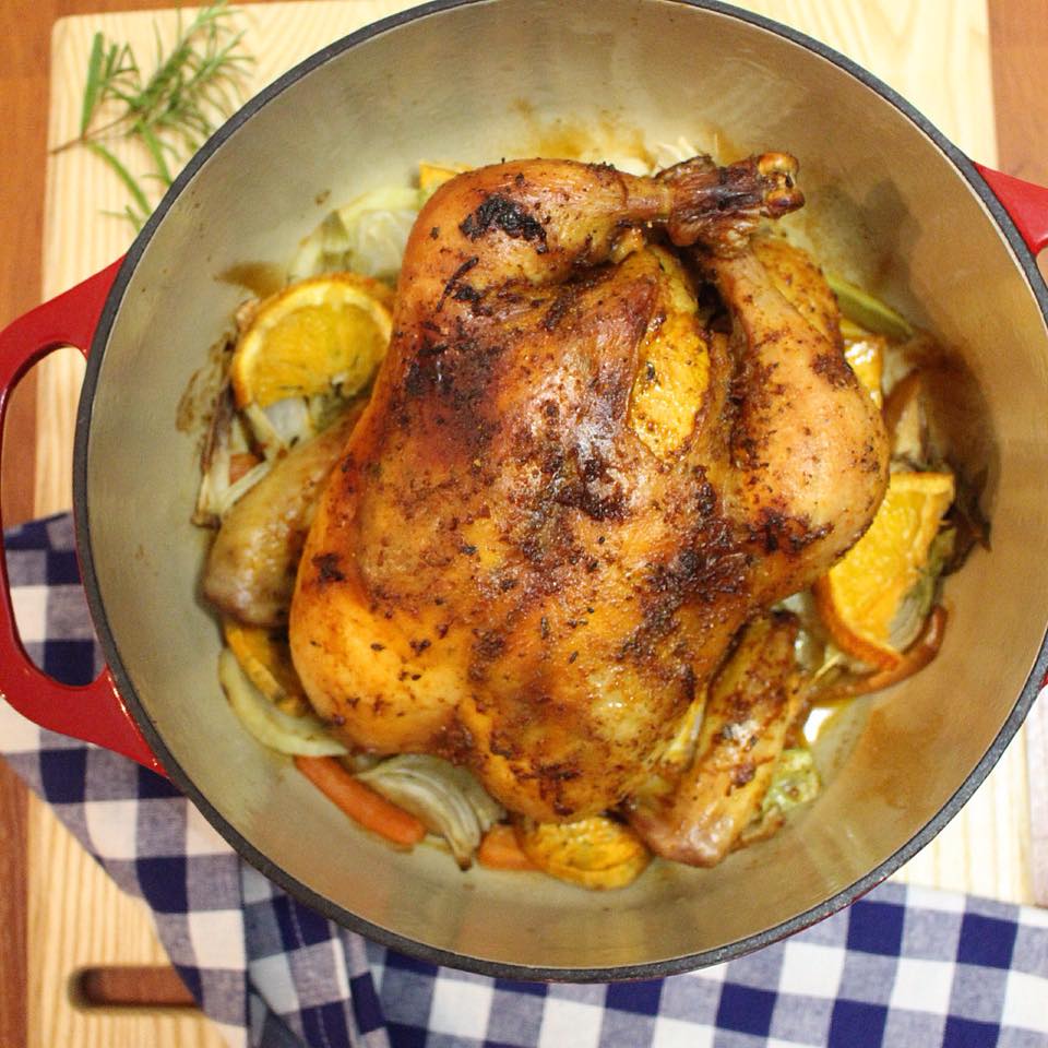 Dutch Oven Whole Roasted Chicken With Orange Spice Rub